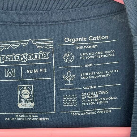 PATAGONIA FITZ ROY SCOPE ORGANIC T-SHIRT NAVY size medium slim fit - Picture 5 of 5